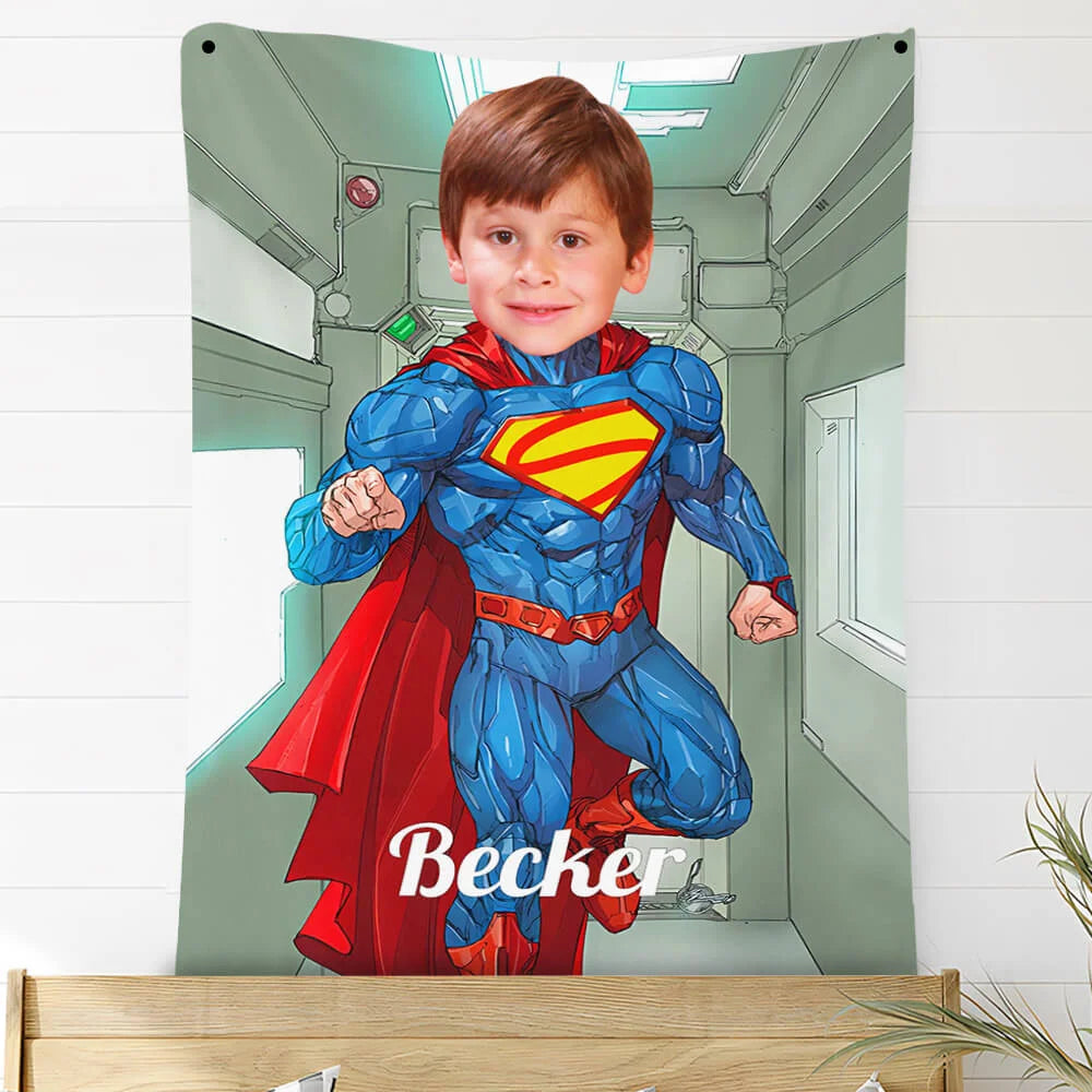 Custom Photo Blankets Personalized Photo Fleece Blanket Painting Style Blanket-Superman03