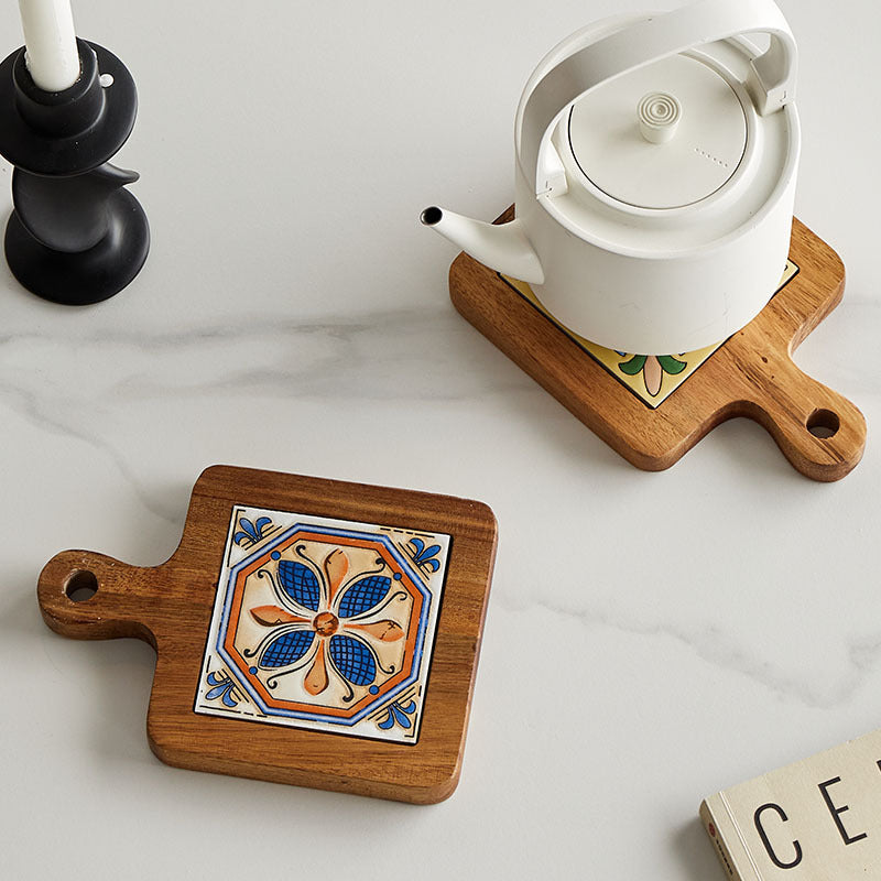 Creative Floral Pattern Wooden Kitchen Placemats