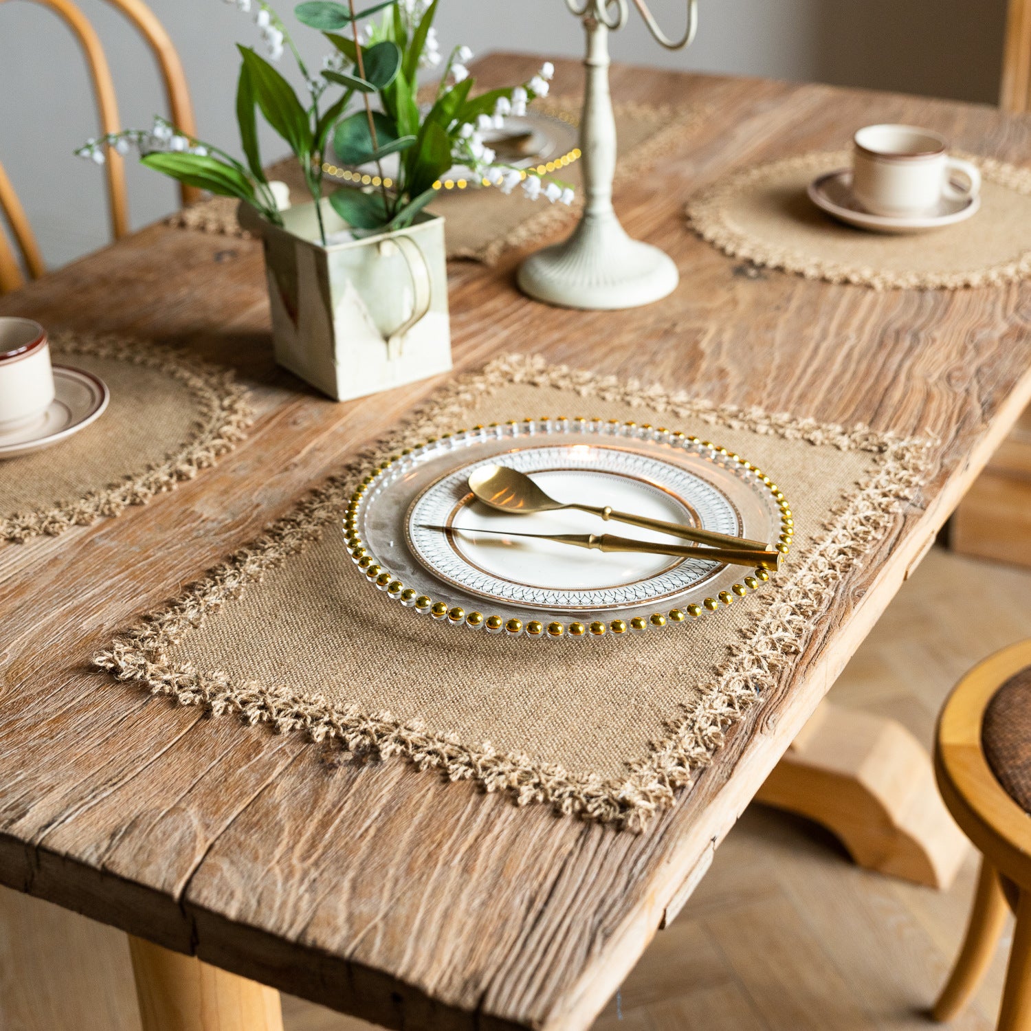 Vintage Jute Tassel Table Runner Round Bowl Mat Rectangular Heat Insulating Placemat 03