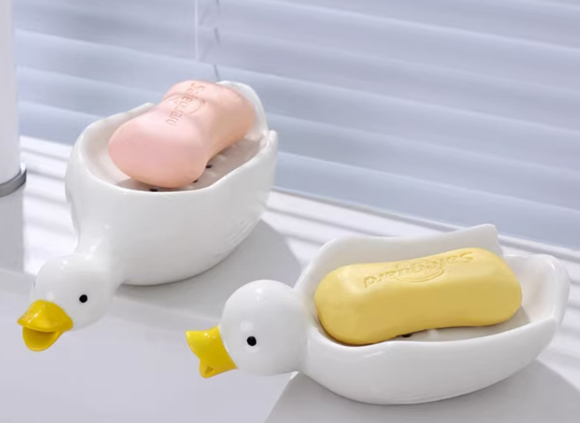 Cute Duck Ceramics Self Draining Soap Dish Soap Holder