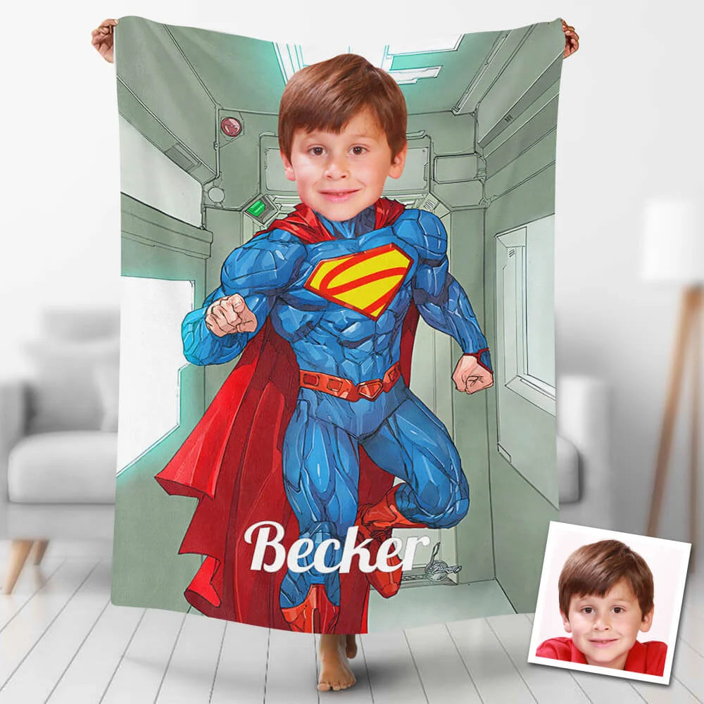 Custom Photo Blankets Personalized Photo Fleece Blanket Painting Style Blanket-Superman03