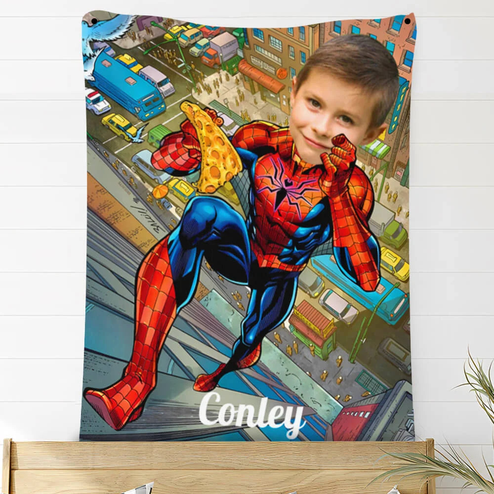 Custom Photo Blankets Personalized Photo Fleece Blanket Painting Style Blanket-Spideman03