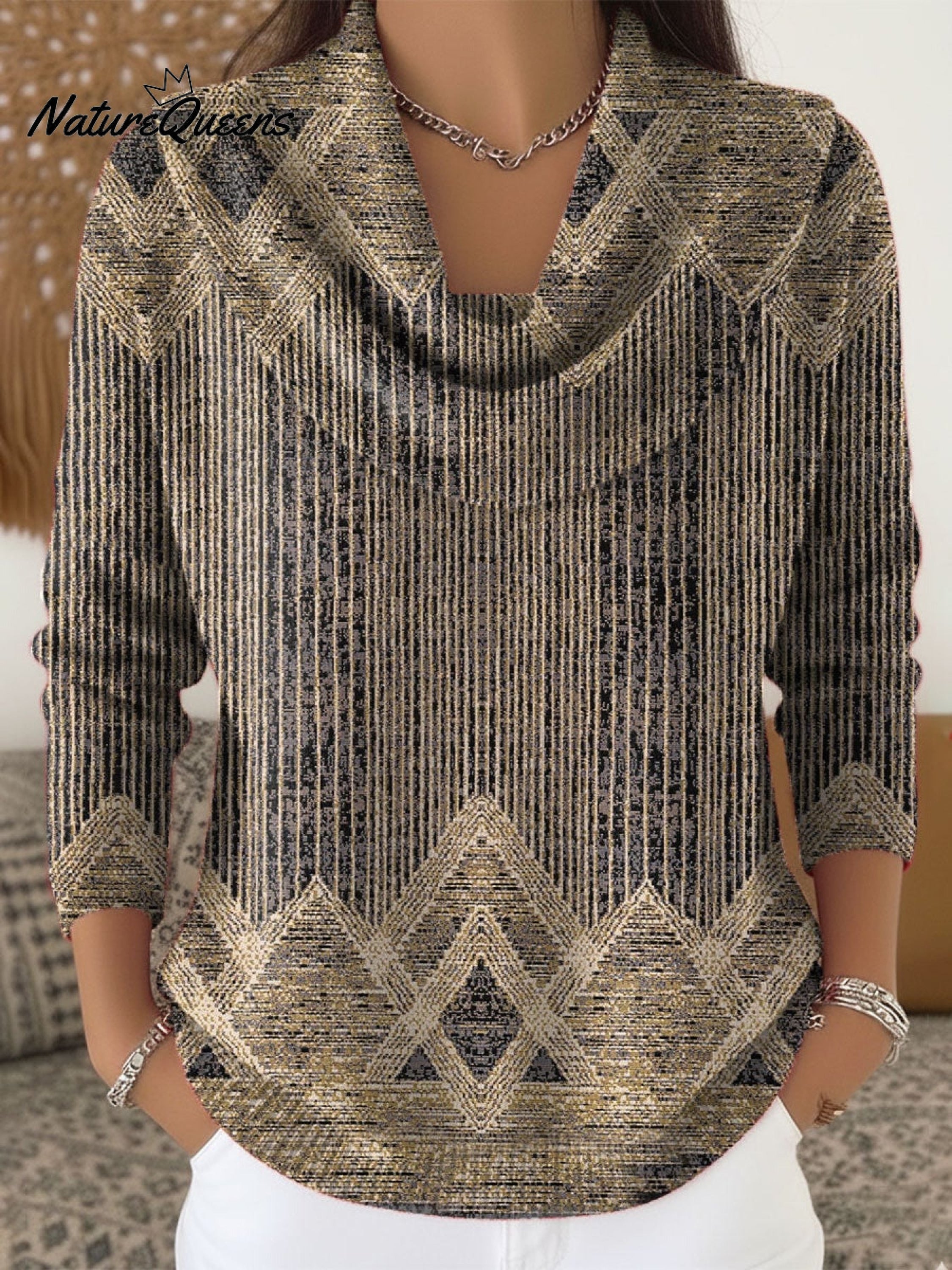 Vintage Abstract Geometric Art Print Buttoned Cardigan Sweater