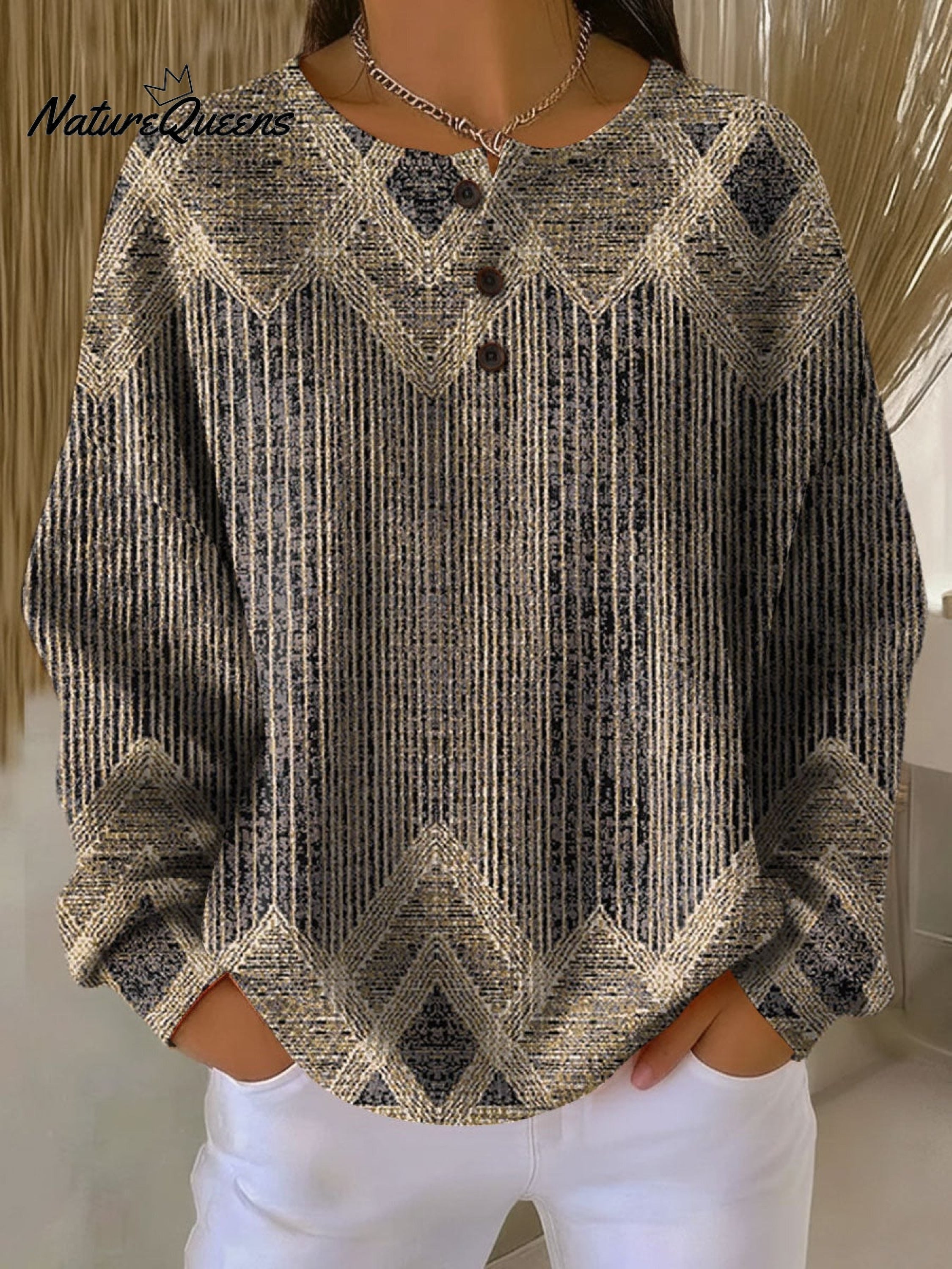 Vintage Abstract Geometric Art Print Buttoned Cardigan Sweater