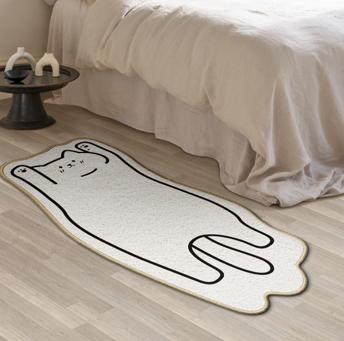 Cartoon Cat Beige Faux Cashmere Bedroom Carpet Home Living Room Study Plush Mats Bedside Carpet Window Mats