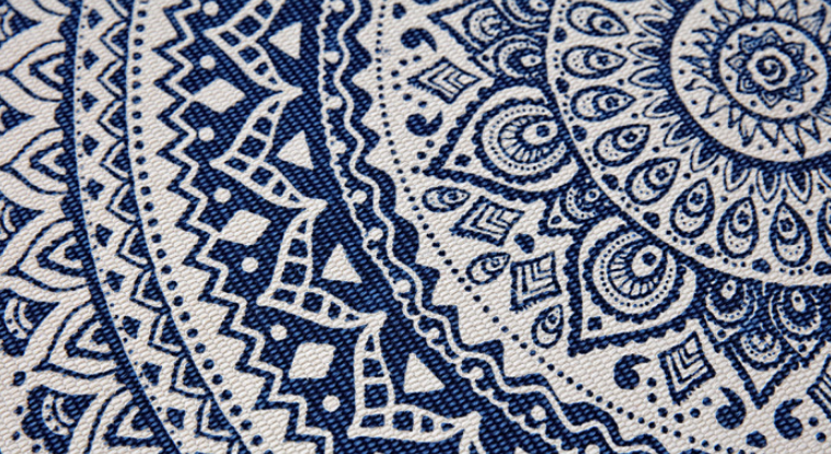 Blue Round Cotton Woven Rug Mandala Boho Floor Mat Living Room Bedroom Tasseled Foot Mat Yoga Cushion