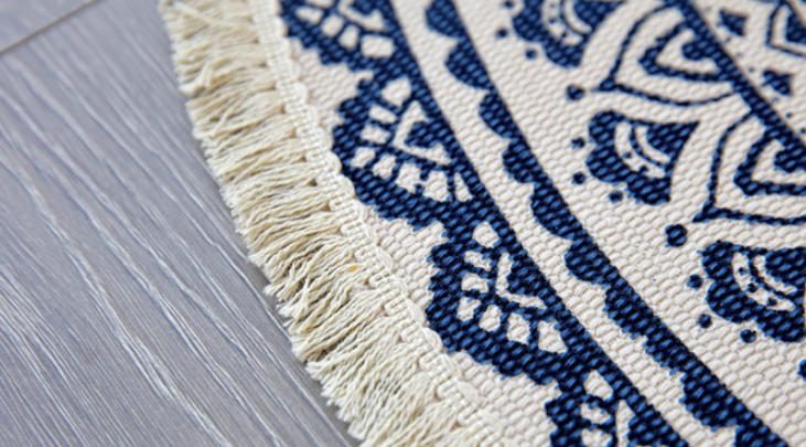 Blue Round Cotton Woven Rug Mandala Boho Floor Mat Living Room Bedroom Tasseled Foot Mat Yoga Cushion
