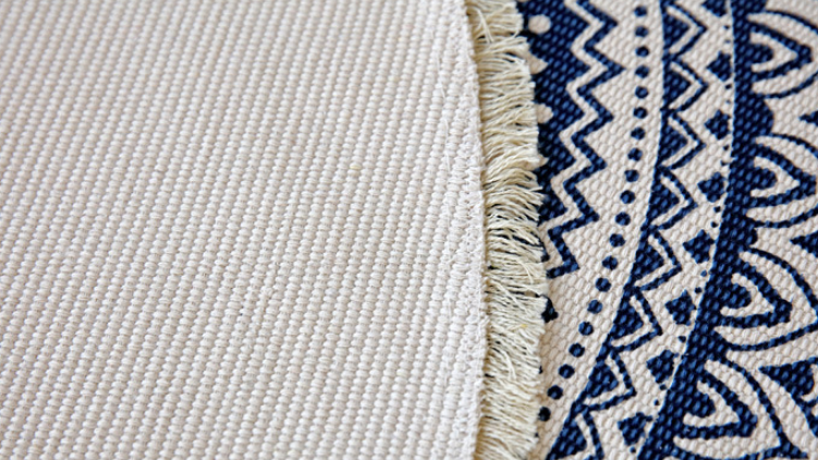 Blue Round Cotton Woven Rug Mandala Boho Floor Mat Living Room Bedroom Tasseled Foot Mat Yoga Cushion