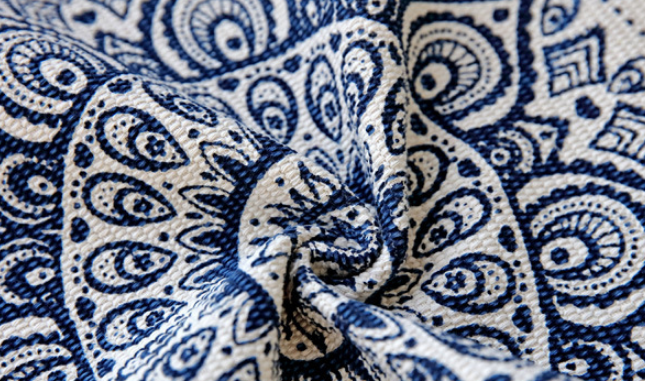 Blue Round Cotton Woven Rug Mandala Boho Floor Mat Living Room Bedroom Tasseled Foot Mat Yoga Cushion