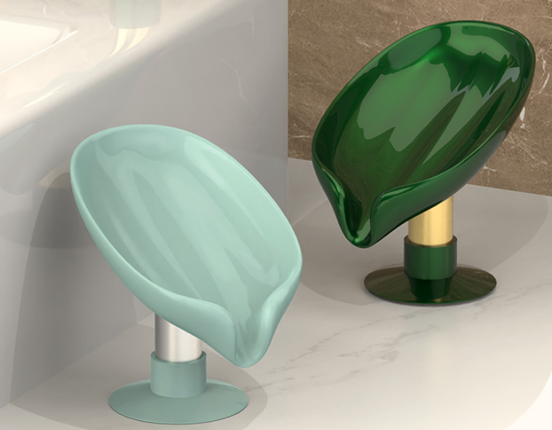 Green Not Punched Self Draining Soap Dish Easy Clean Soap Holder Standing Style Suction Cup Soap Dish Holder Suitable for Shower Bathroom Kitchen Sink 02