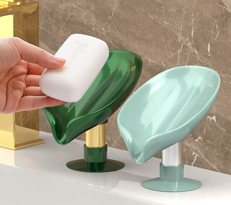 Green Not Punched Self Draining Soap Dish Easy Clean Soap Holder Standing Style Suction Cup Soap Dish Holder Suitable for Shower Bathroom Kitchen Sink 02