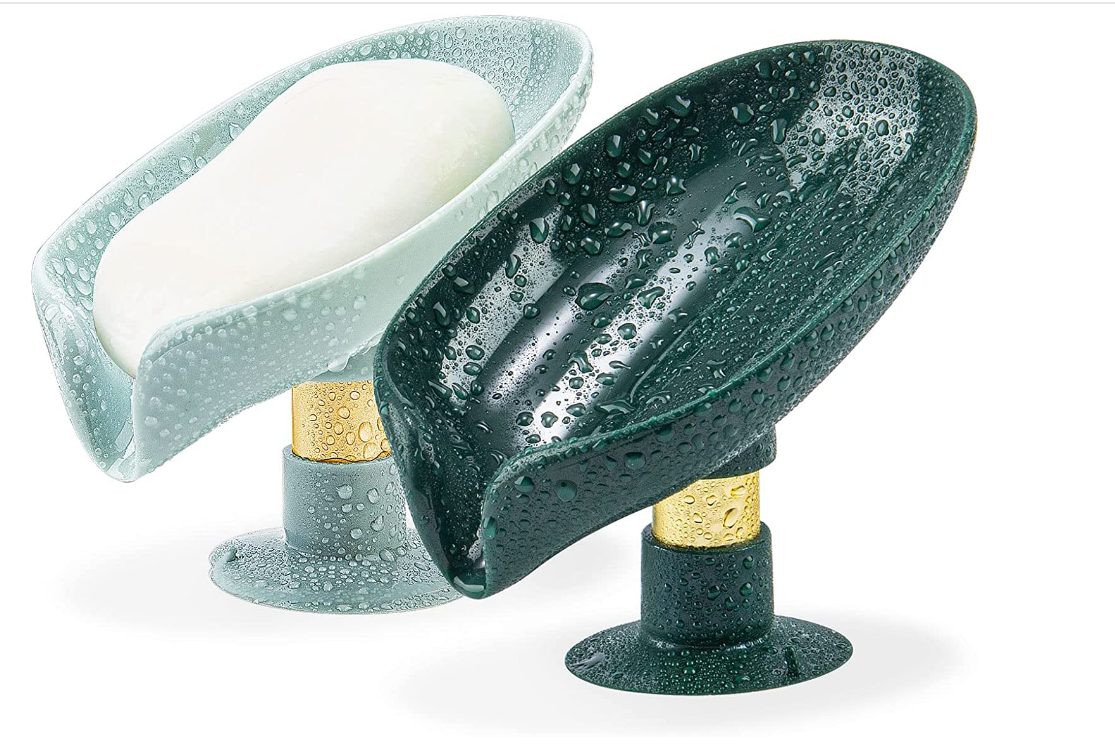 Green Not Punched Self Draining Soap Dish Easy Clean Soap Holder Standing Style Suction Cup Soap Dish Holder Suitable for Shower Bathroom Kitchen Sink 01