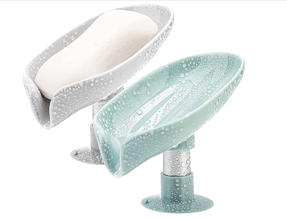 Grey and Green Not Punched Self Draining Soap Dish Easy Clean Soap Holder Standing Style Suction Cup Soap Dish Holder Suitable for Shower Bathroom Kitchen Sink 04
