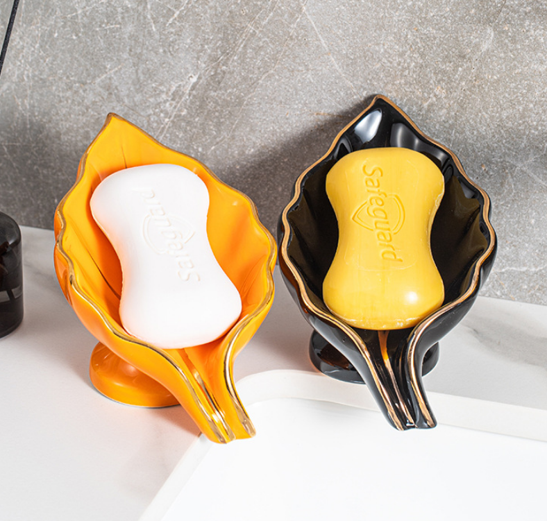 Creative Multicolor Ceramics Leaf Self Draining Soap Dish Soap Holder