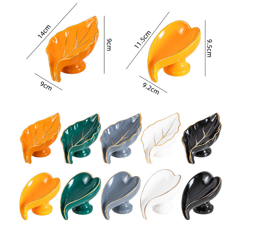 Creative Multicolor Ceramics Leaf Self Draining Soap Dish Soap Holder