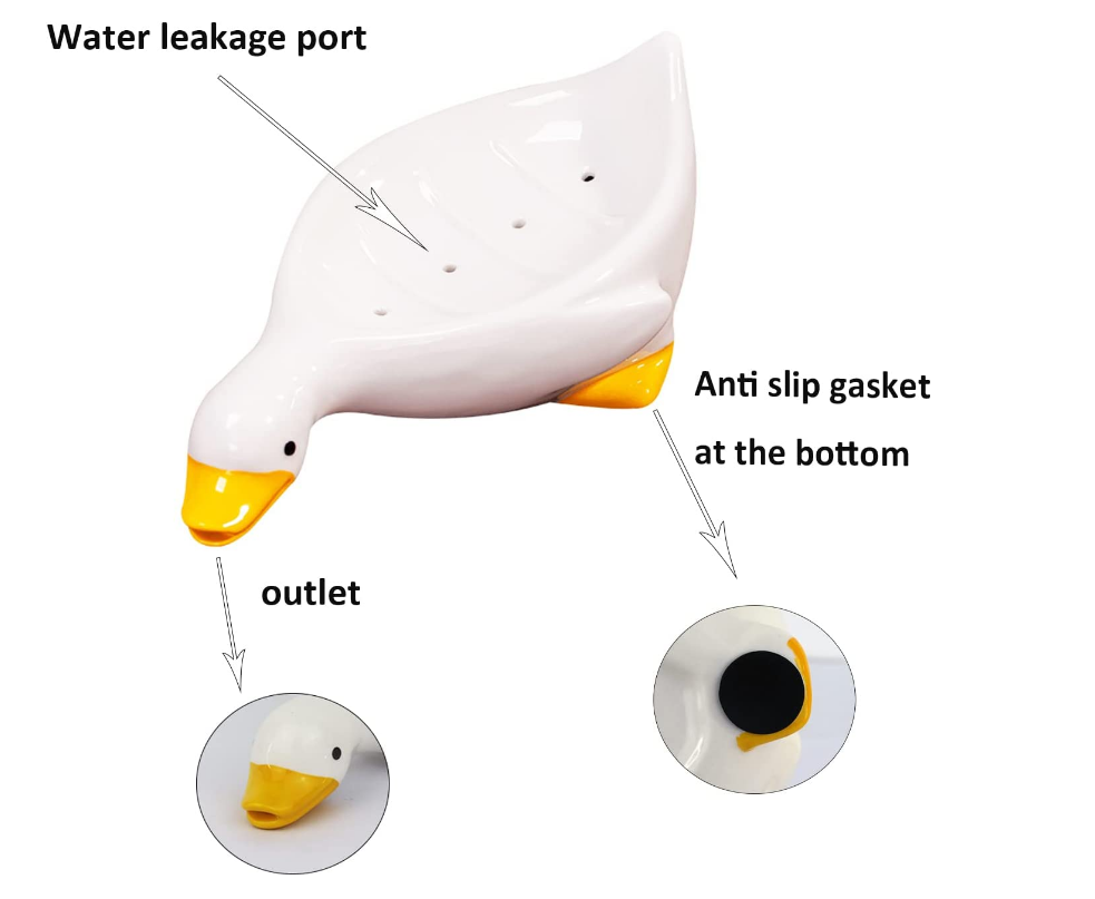 Creative Little Yellow Duck Ceramics Heart Self Draining Soap Dish Soap Holder