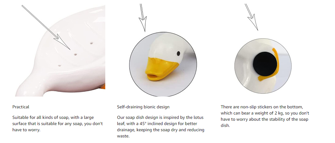 Creative Little Yellow Duck Ceramics Heart Self Draining Soap Dish Soap Holder