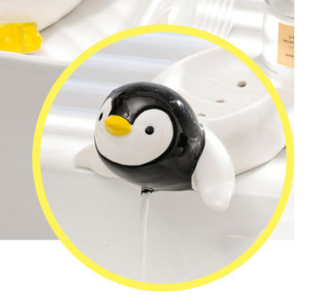 2 PCS Cute Penguin Ceramics Heart Self Draining Soap Dish Soap Holder