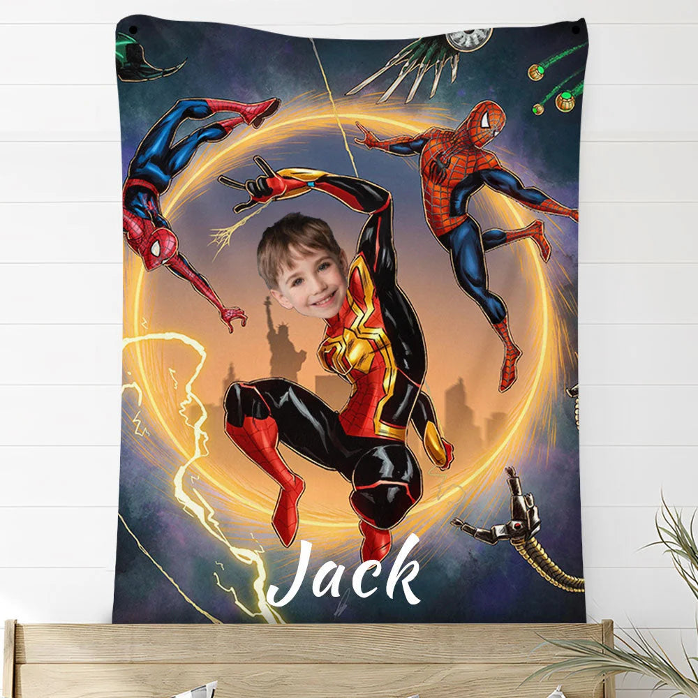 Custom Photo Blankets Personalized Photo Fleece Blanket Painting Style Blanket-Spideman09