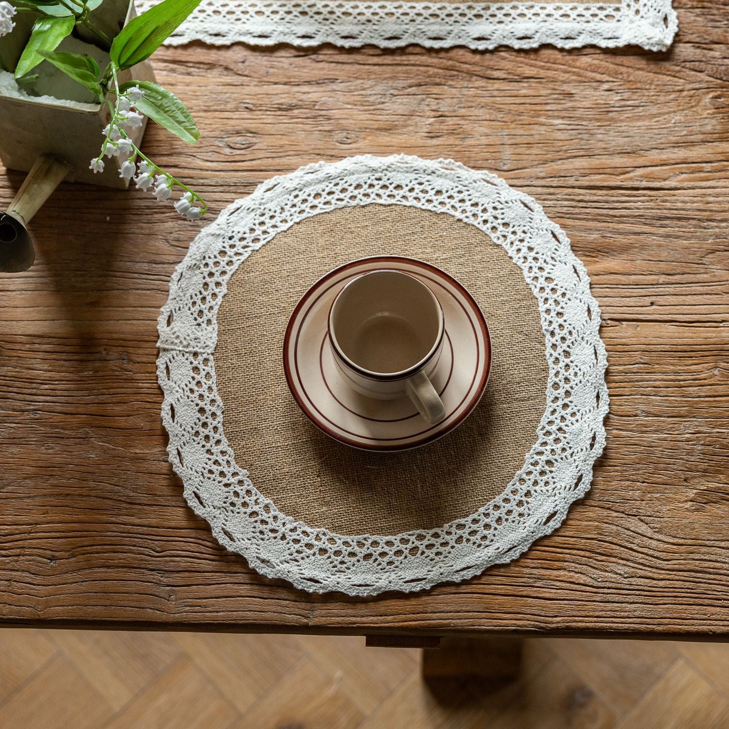 Vintage Jute Tassel Table Runner Round Bowl Mat Rectangular Heat Insulating Placemat 04