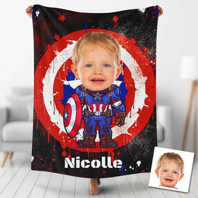 Custom Photo Blankets Personalized Photo Fleece Blanket Painting Style Blanket-American Captain07