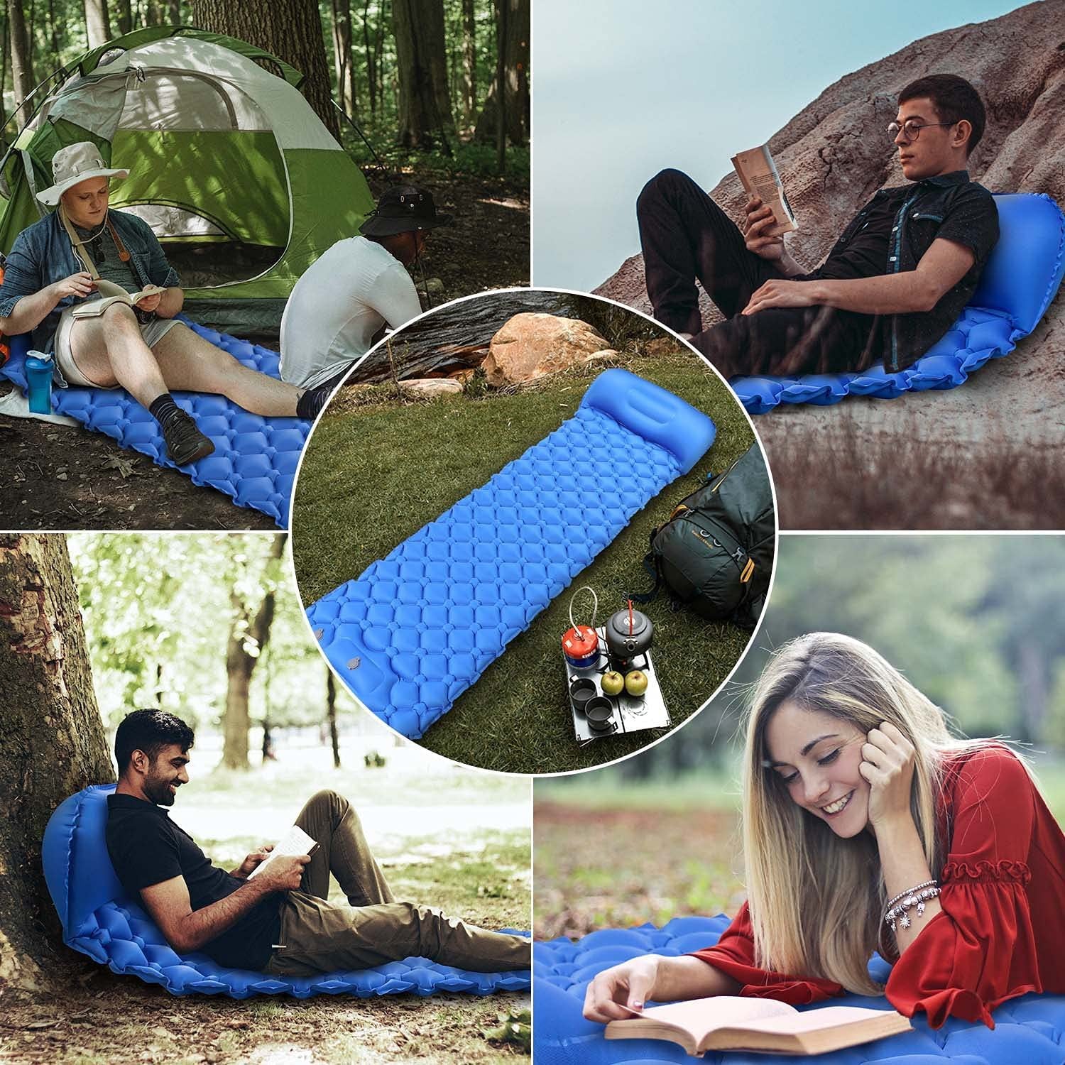 Green Ultralight Inflatable Sleeping Mat with Built-in Foot Pump, Upgraded Durable Compact Waterproof Camping Air Mattress for Camping, Backpacking, Hiking, Tent Trap Traveling