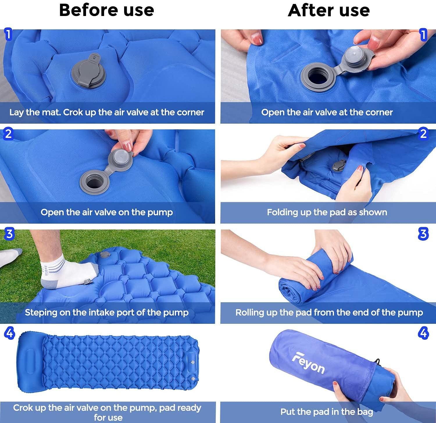 Green Ultralight Inflatable Sleeping Mat with Built-in Foot Pump, Upgraded Durable Compact Waterproof Camping Air Mattress for Camping, Backpacking, Hiking, Tent Trap Traveling