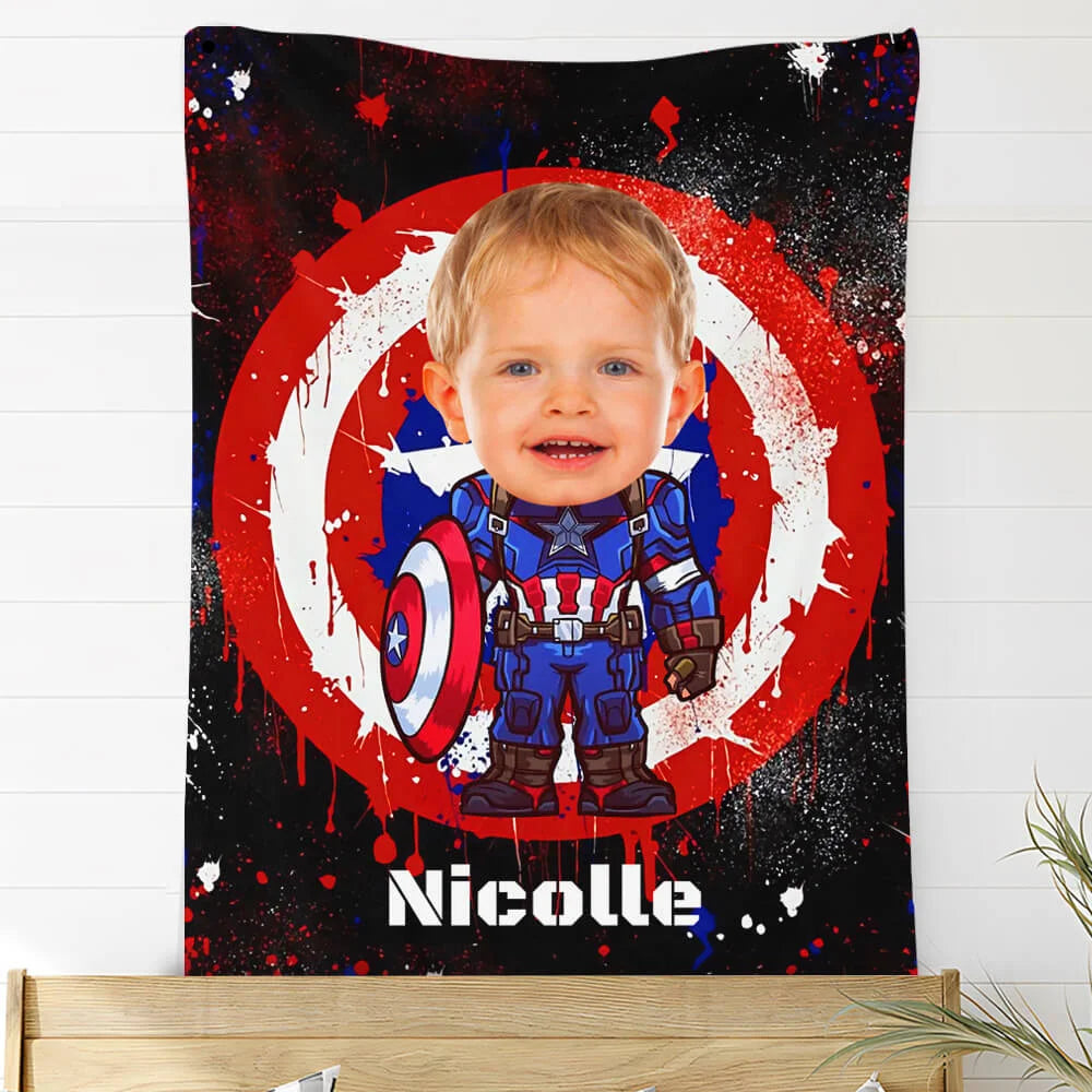 Custom Photo Blankets Personalized Photo Fleece Blanket Painting Style Blanket-American Captain07