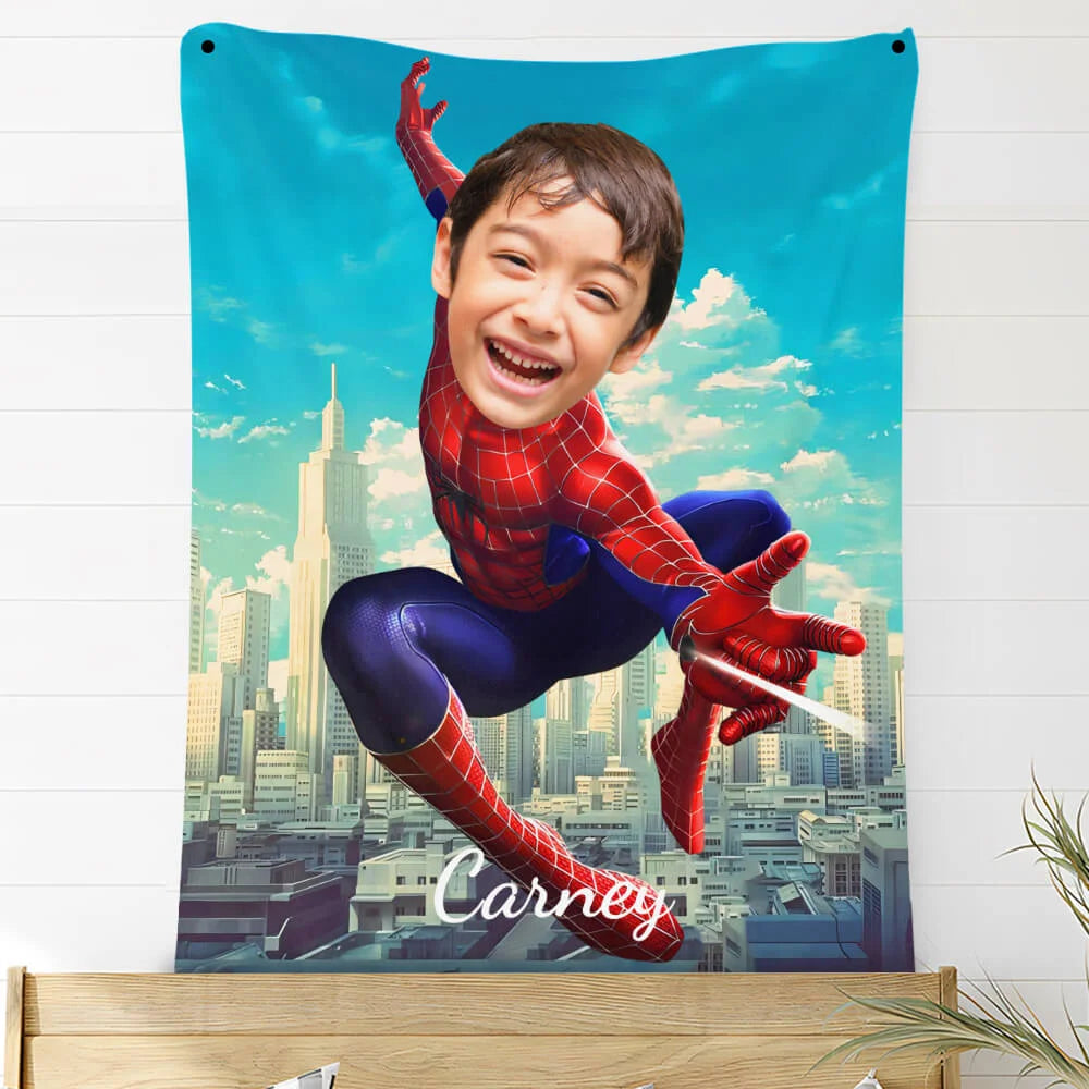 Custom Photo Blankets Personalized Photo Fleece Blanket Painting Style Blanket-Spideman02