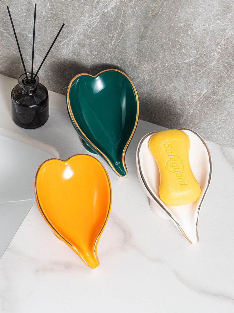 Creative Multicolor Ceramics Heart Self Draining Soap Dish Soap Holder