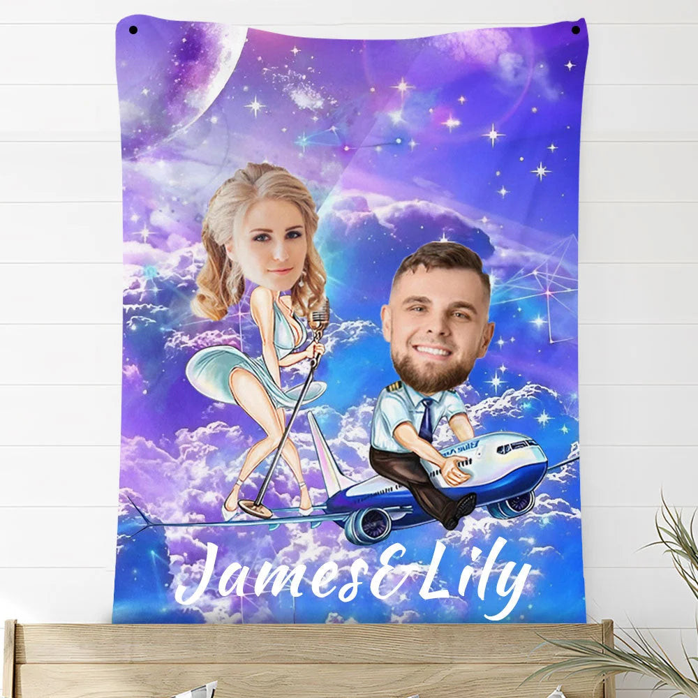 Custom Photo Blankets Personalized Photo Fleece Blanket Painting Style Blanket-For Couple 01