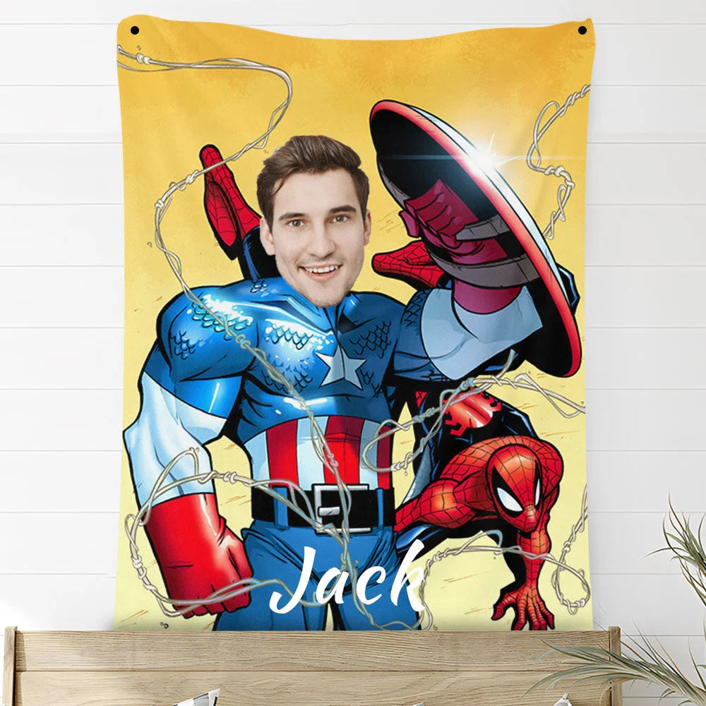 Custom Photo Blankets Personalized Photo Fleece Blanket Painting Style Blanket-American Captain03
