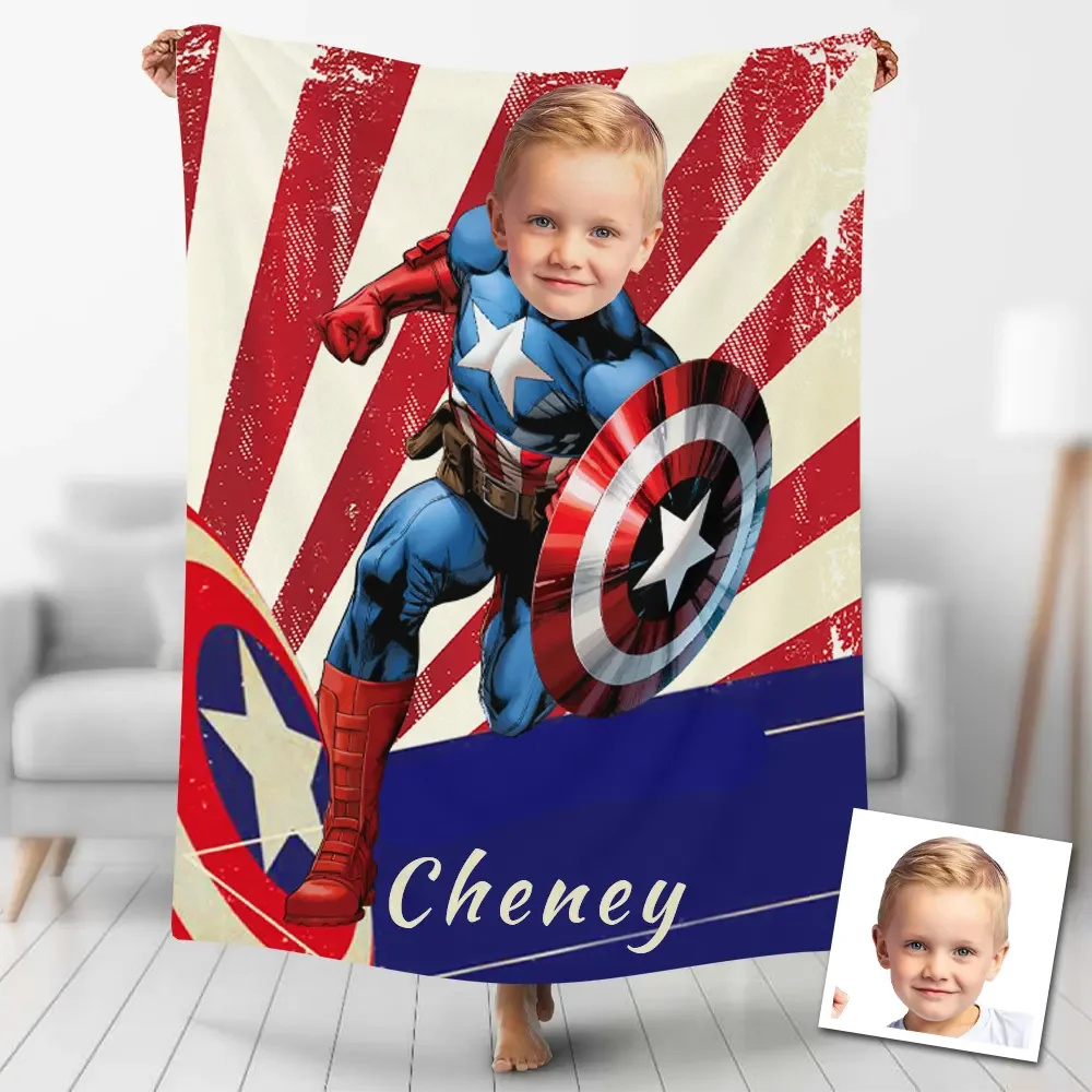 Custom Photo Blankets Personalized Photo Fleece Blanket Painting Style Blanket-American Captain04