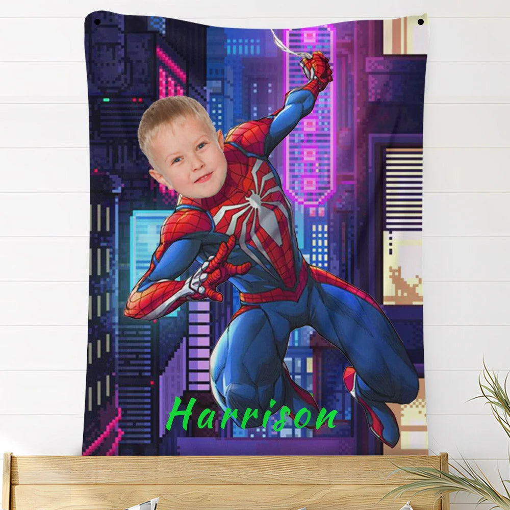 Custom Photo Blankets Personalized Photo Fleece Blanket Painting Style Blanket-Spideman11