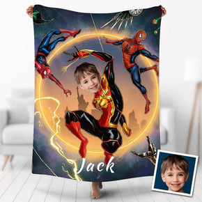 Custom Photo Blankets Personalized Photo Fleece Blanket Painting Style Blanket-Spideman09