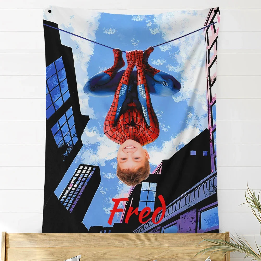 Custom Photo Blankets Personalized Photo Fleece Blanket Painting Style Blanket-Spideman14