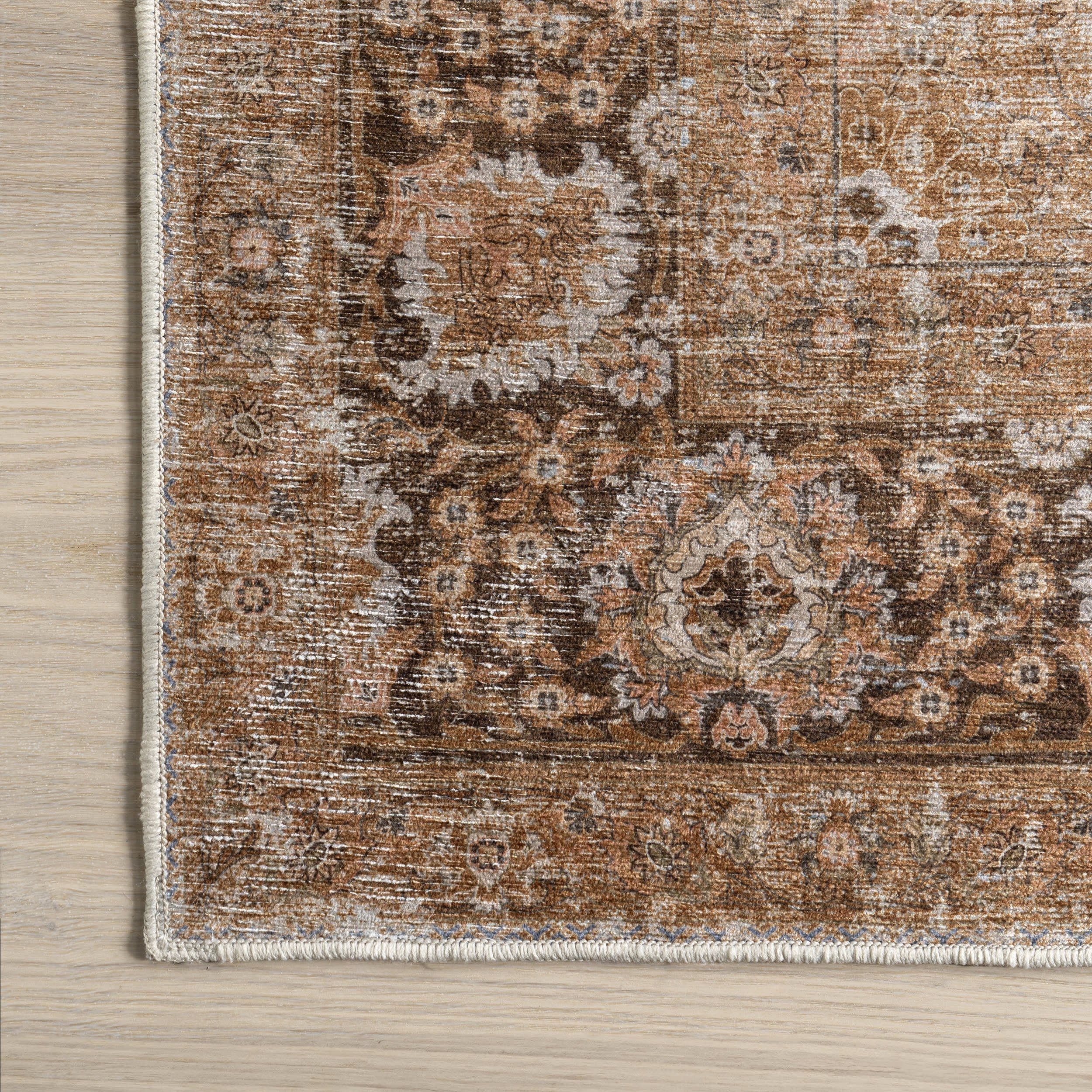 Bayberry Vintage Washable Area Rug – Blue Persian-Style Spill-Proof Carpet for Living Room or Dining Room