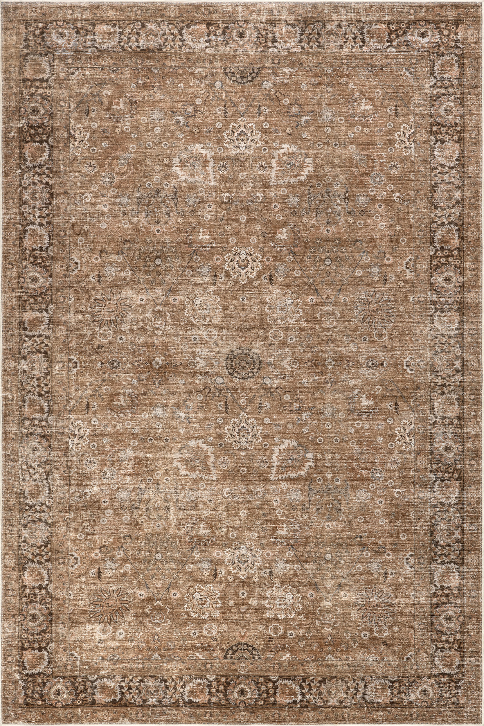 Bayberry Vintage Washable Area Rug – Blue Persian-Style Spill-Proof Carpet for Living Room or Dining Room