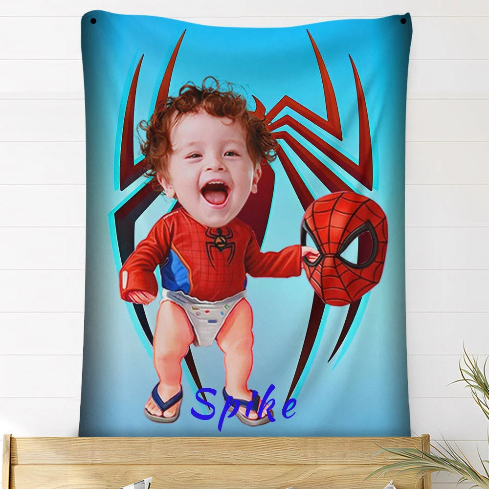 Custom Photo Blankets Personalized Photo Fleece Blanket Painting Style Blanket-Spideman08