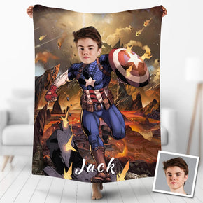 Custom Photo Blankets Personalized Photo Fleece Blanket Painting Style Blanket-American Captain08