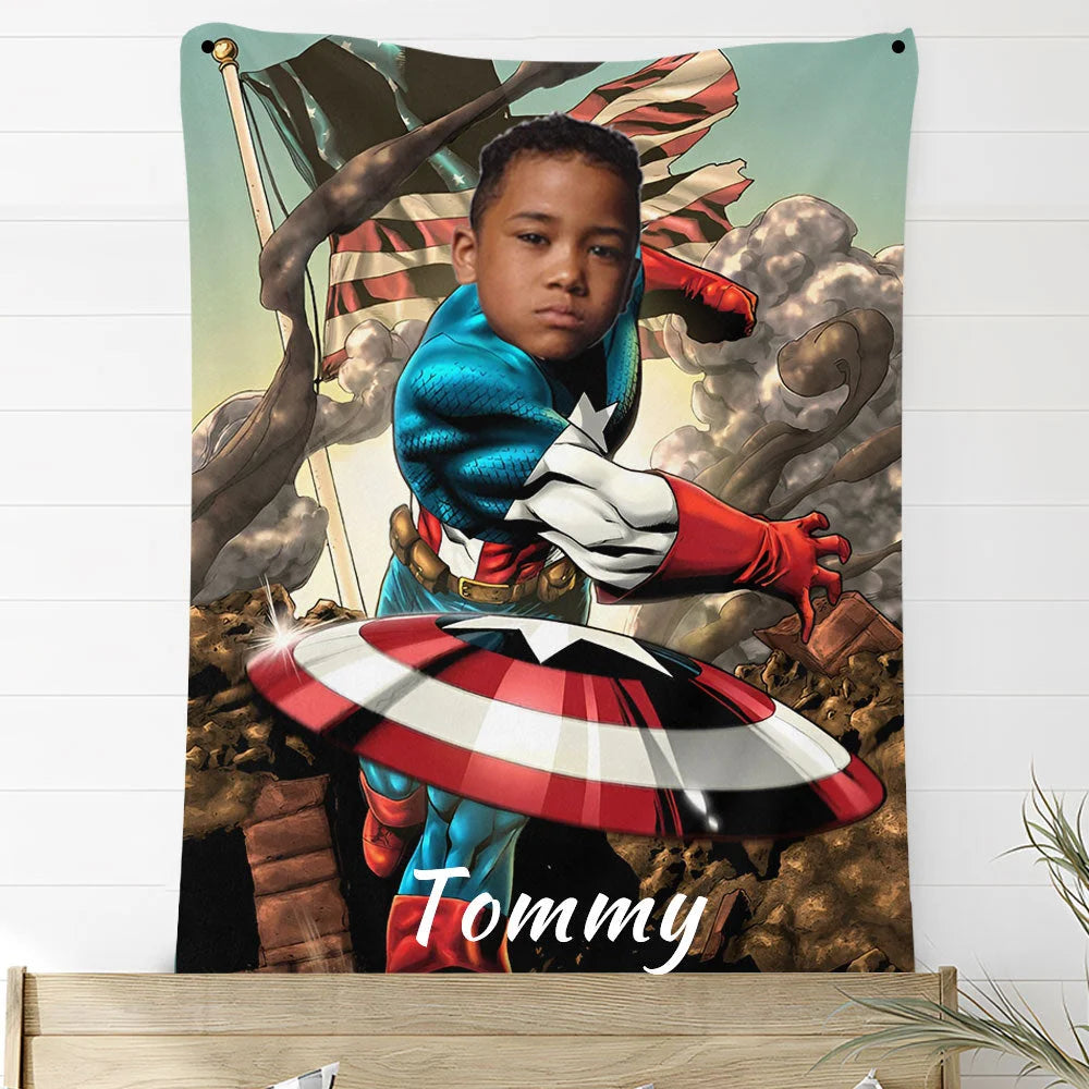 Custom Photo Blankets Personalized Photo Fleece Blanket Painting Style Blanket-American Captain05