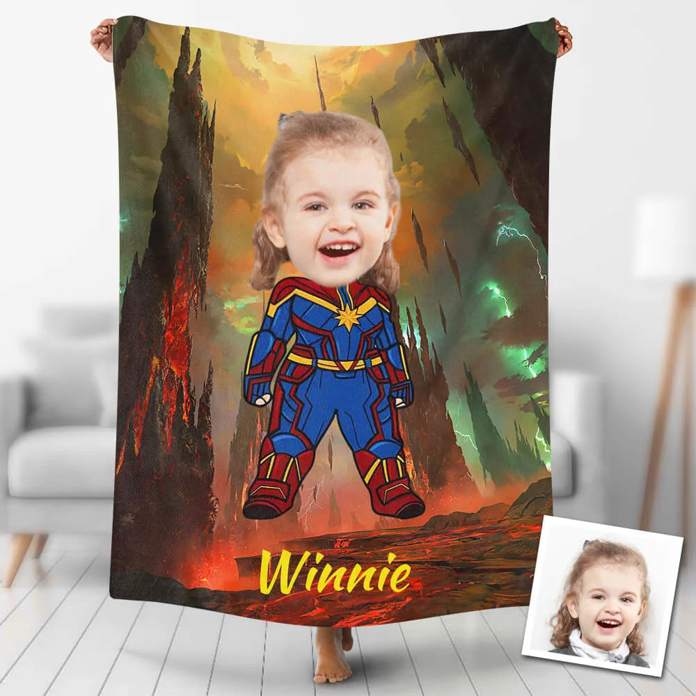 Custom Photo Blankets Personalized Photo Fleece Blanket Painting Style Blanket-American Captain06