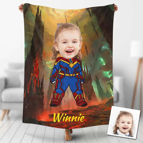 Custom Photo Blankets Personalized Photo Fleece Blanket Painting Style Blanket-American Captain06
