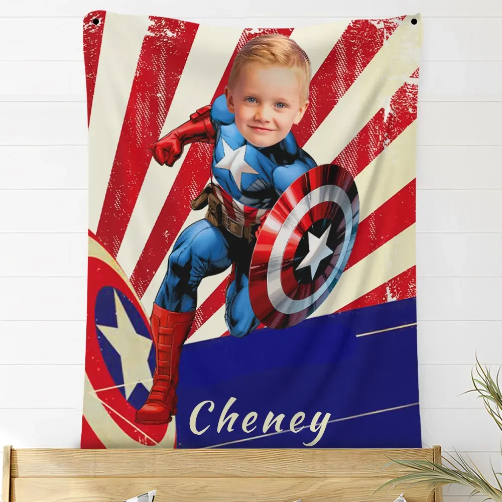 Custom Photo Blankets Personalized Photo Fleece Blanket Painting Style Blanket-American Captain04