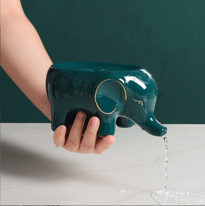 Creative Ceramics Elephant Self Draining Soap Dish Soap Holder