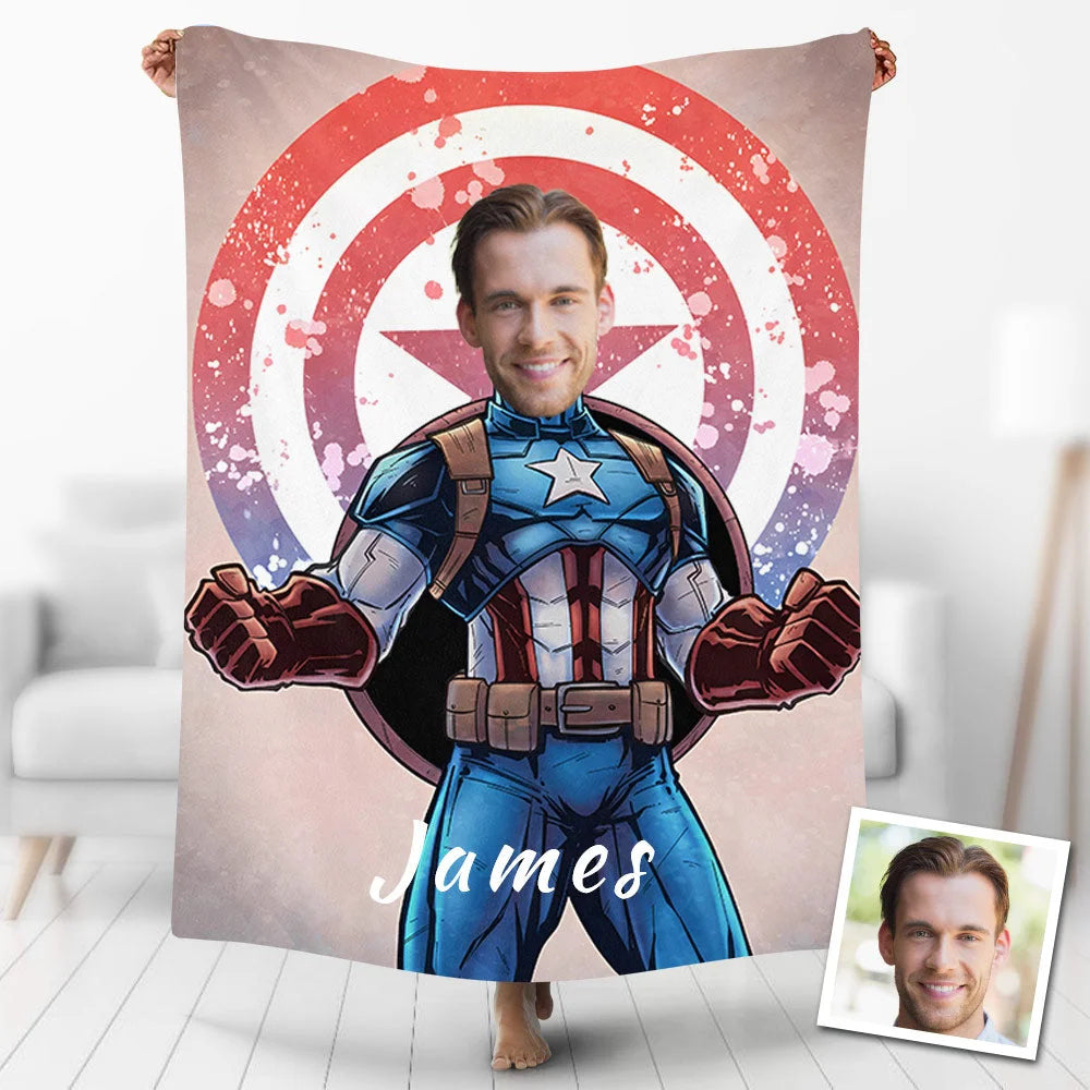 Custom Photo Blankets Personalized Photo Fleece Blanket Painting Style Blanket-American Captain01