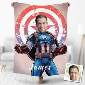 Custom Photo Blankets Personalized Photo Fleece Blanket Painting Style Blanket-American Captain01