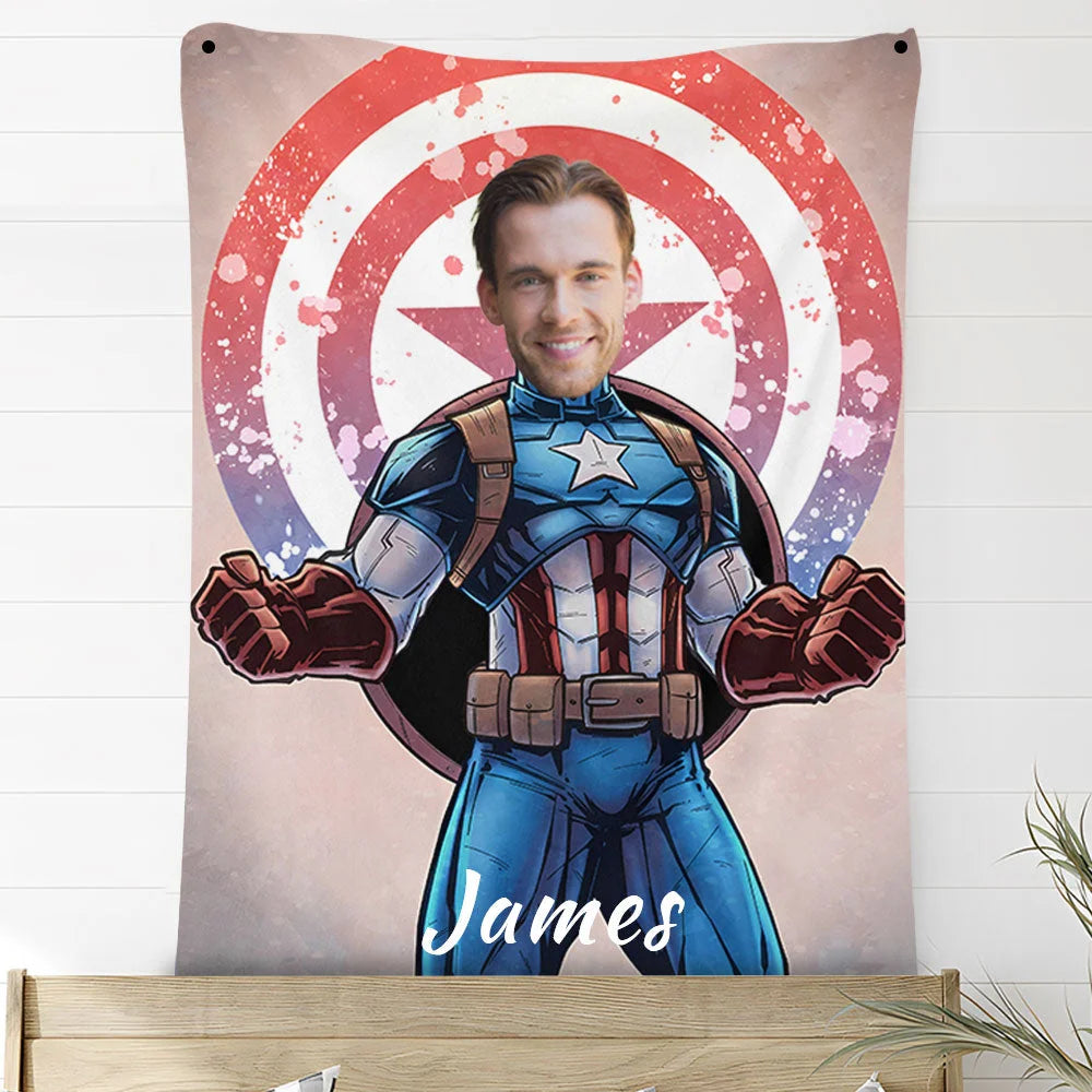 Custom Photo Blankets Personalized Photo Fleece Blanket Painting Style Blanket-American Captain01