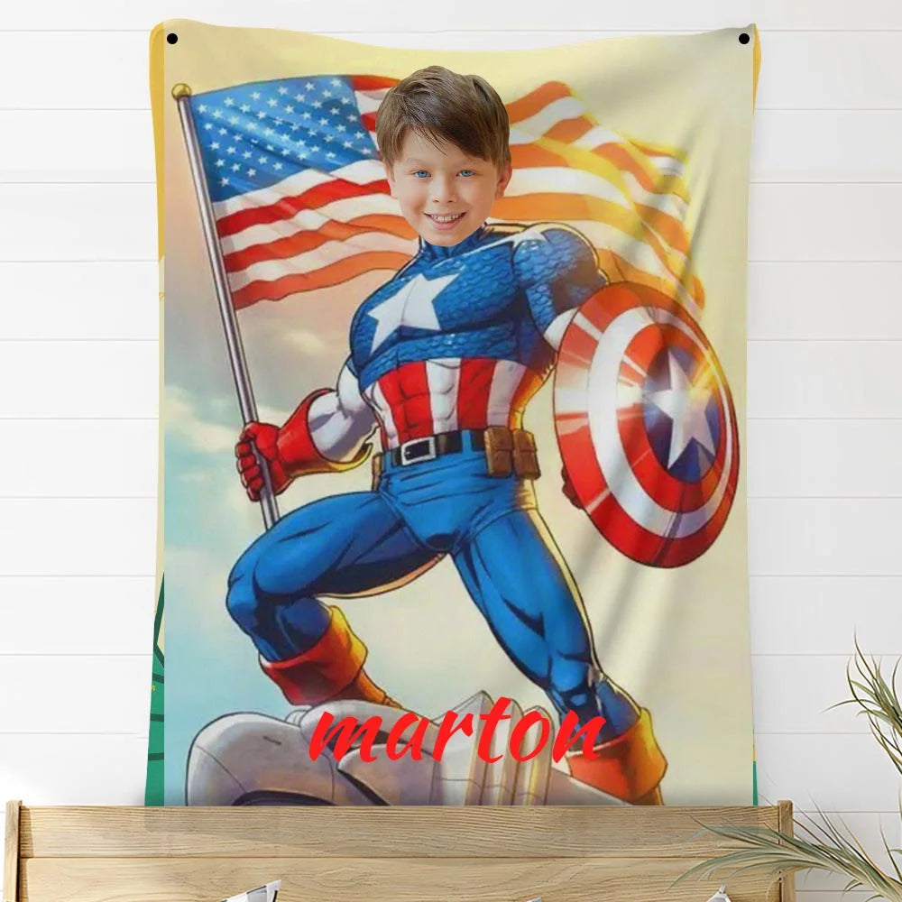 Custom Photo Blankets Personalized Photo Fleece Blanket Painting Style Blanket-American Captain02