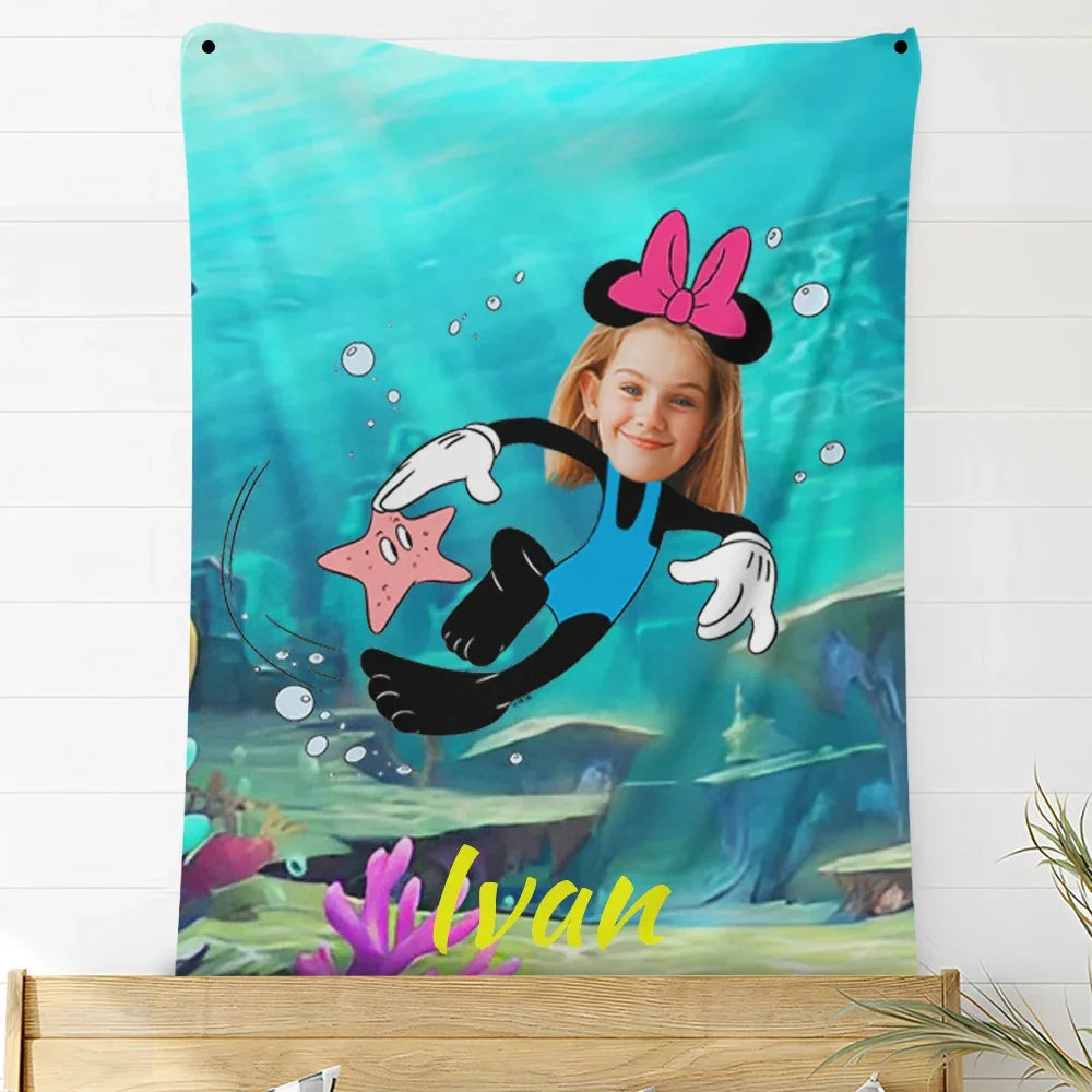 Custom Photo Blankets Personalized Photo Fleece Blanket Painting Style Blanket-Disney 04